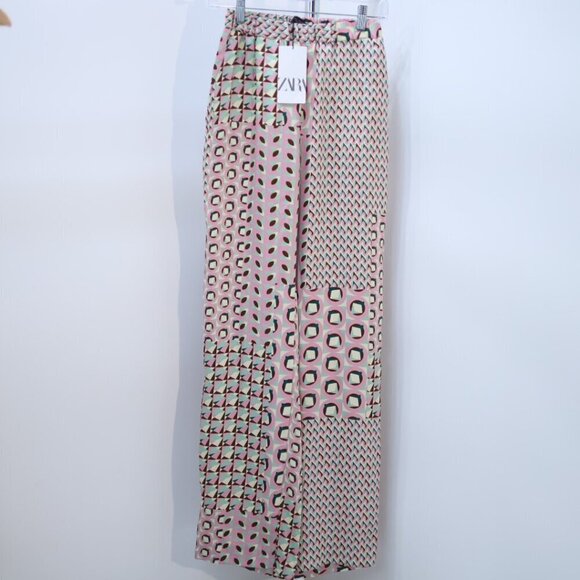 Zara Multicolor Geometric Print High-Waisted Pants Size S NWT - Picture 4 of 4